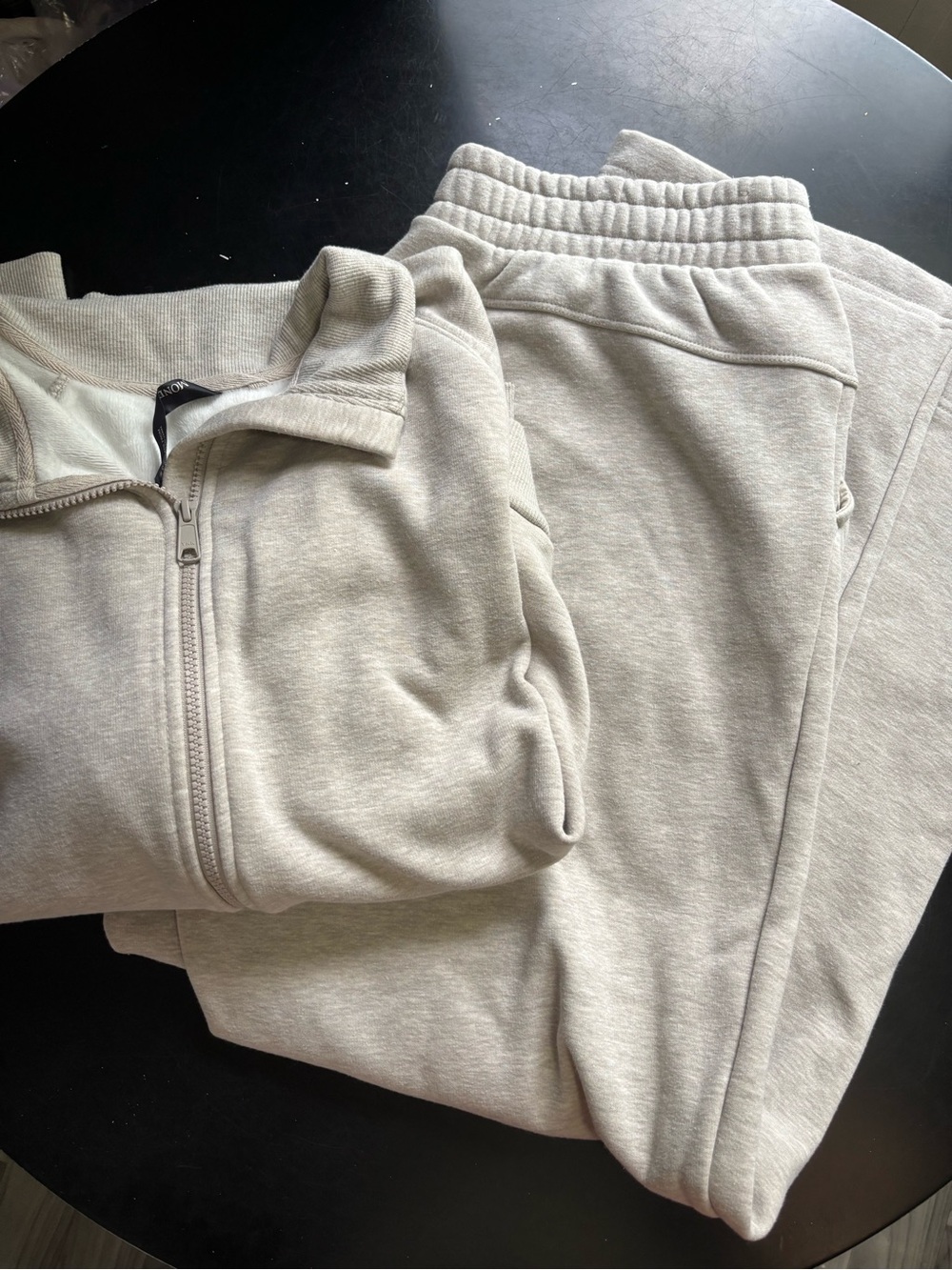Mondetta Neutral Heather Zip Hoodie and pants set in Light Taupe